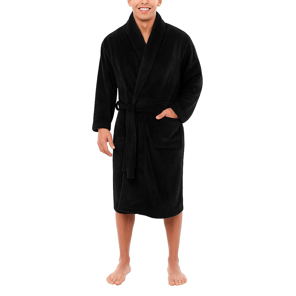 Person wearing a black robe on a white background