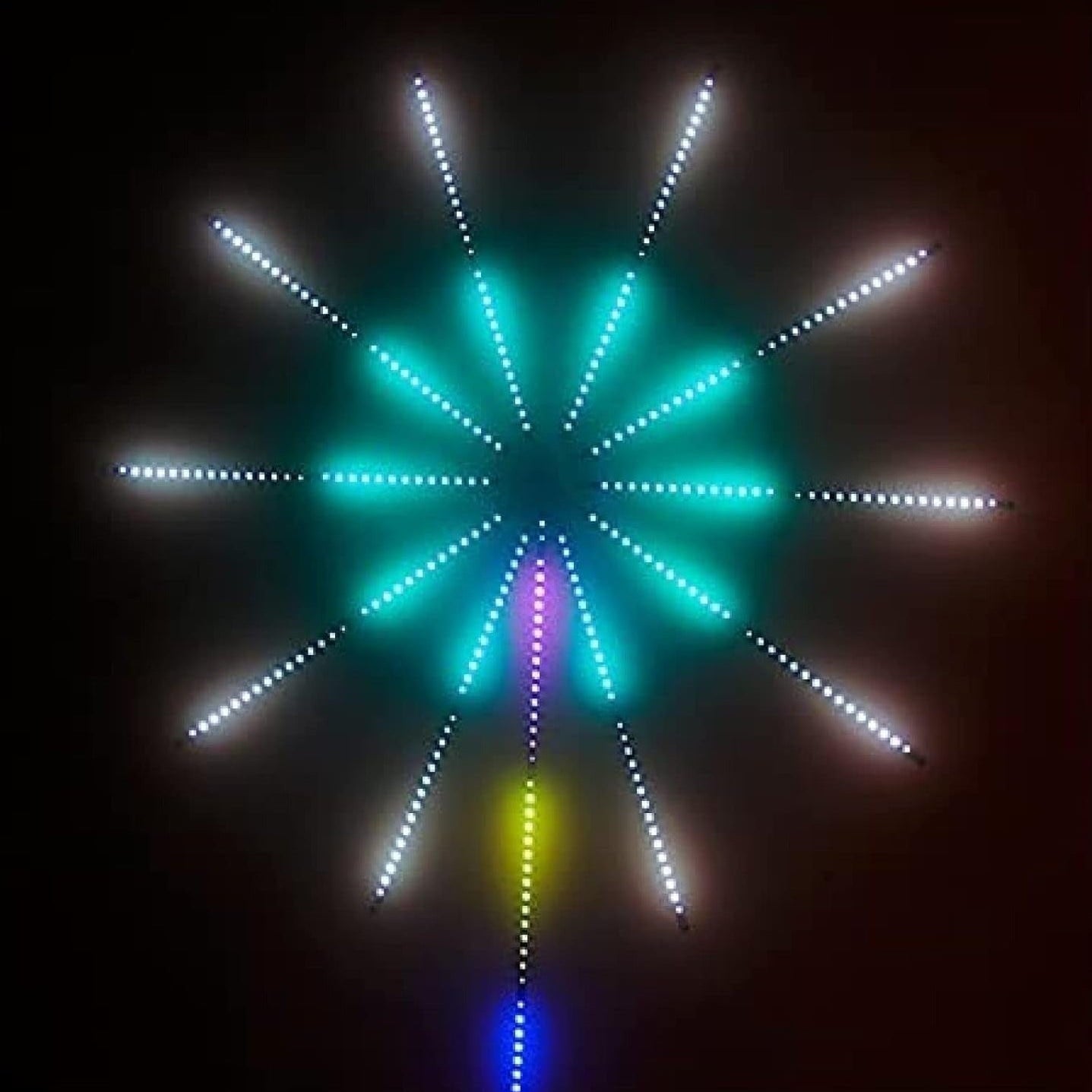 Colorful LED light display in the shape of a star on a black background