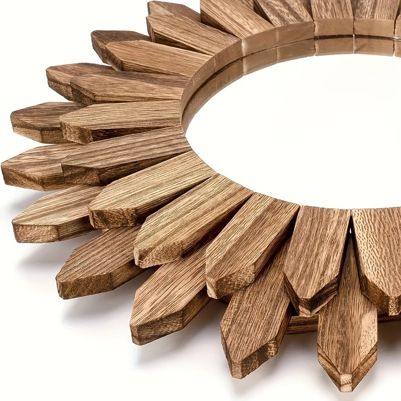 Wooden decorative item with a sunflower design on a white background