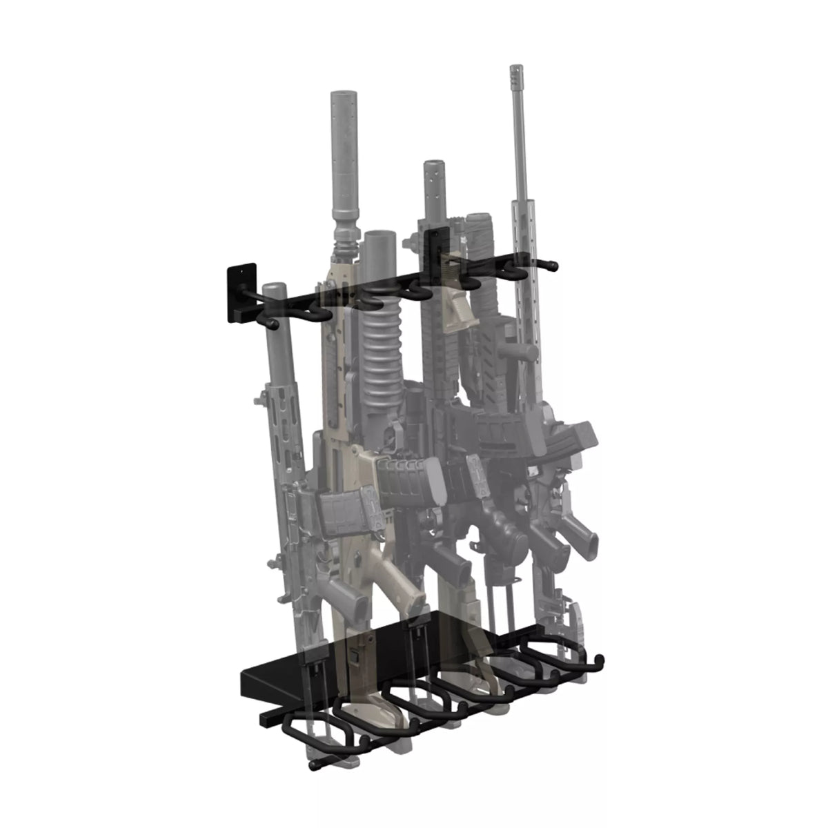HD53 gun rack with multiple firearms on a white background