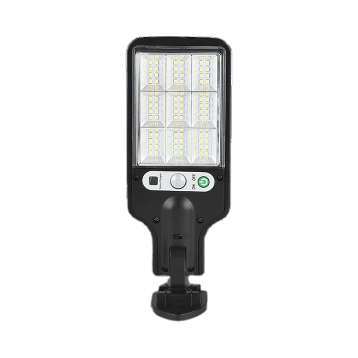 Black LED street light with control panel on a white background