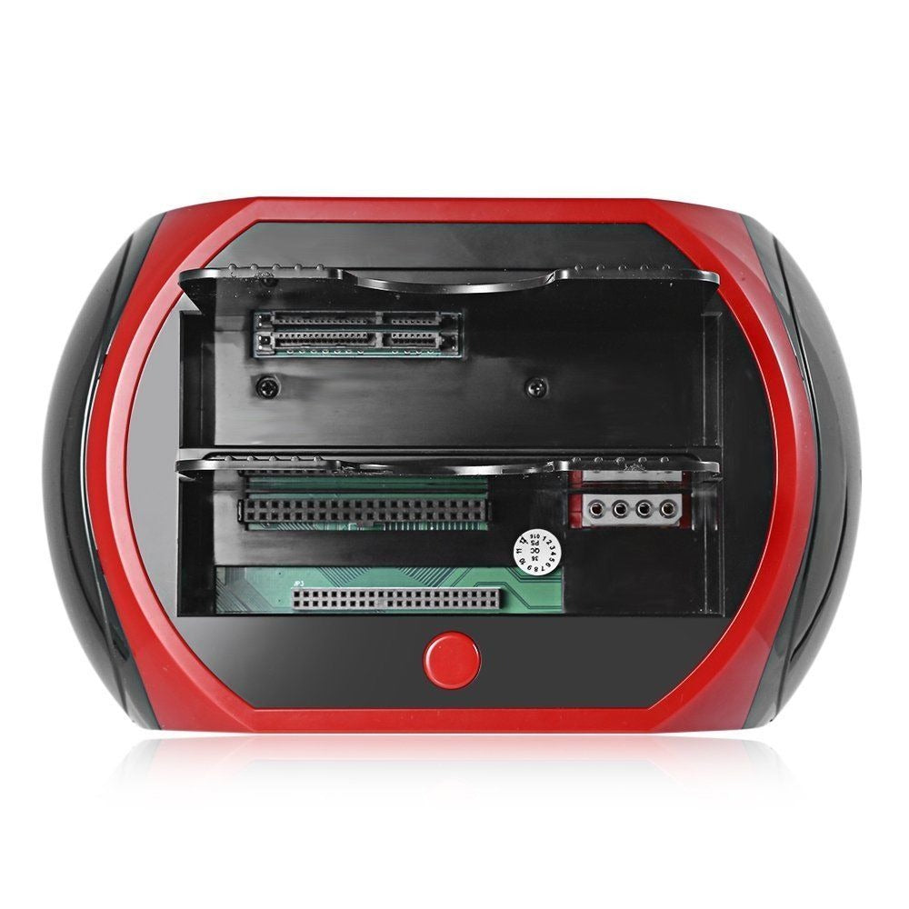 Top view of an all-in-one HDD docking station showing SATA and IDE connectors.