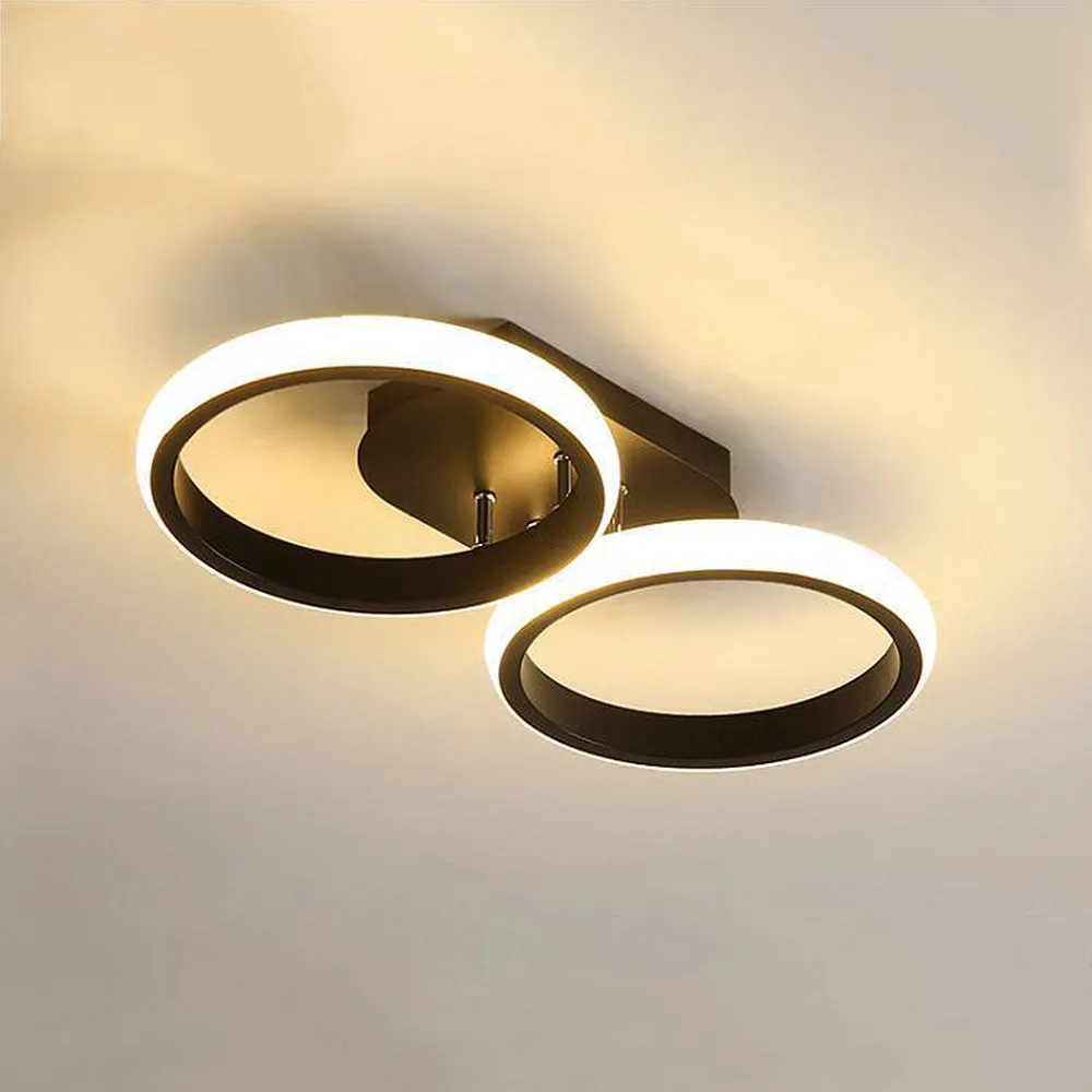 Modern ceiling light fixture with two circular lights on a neutral background
