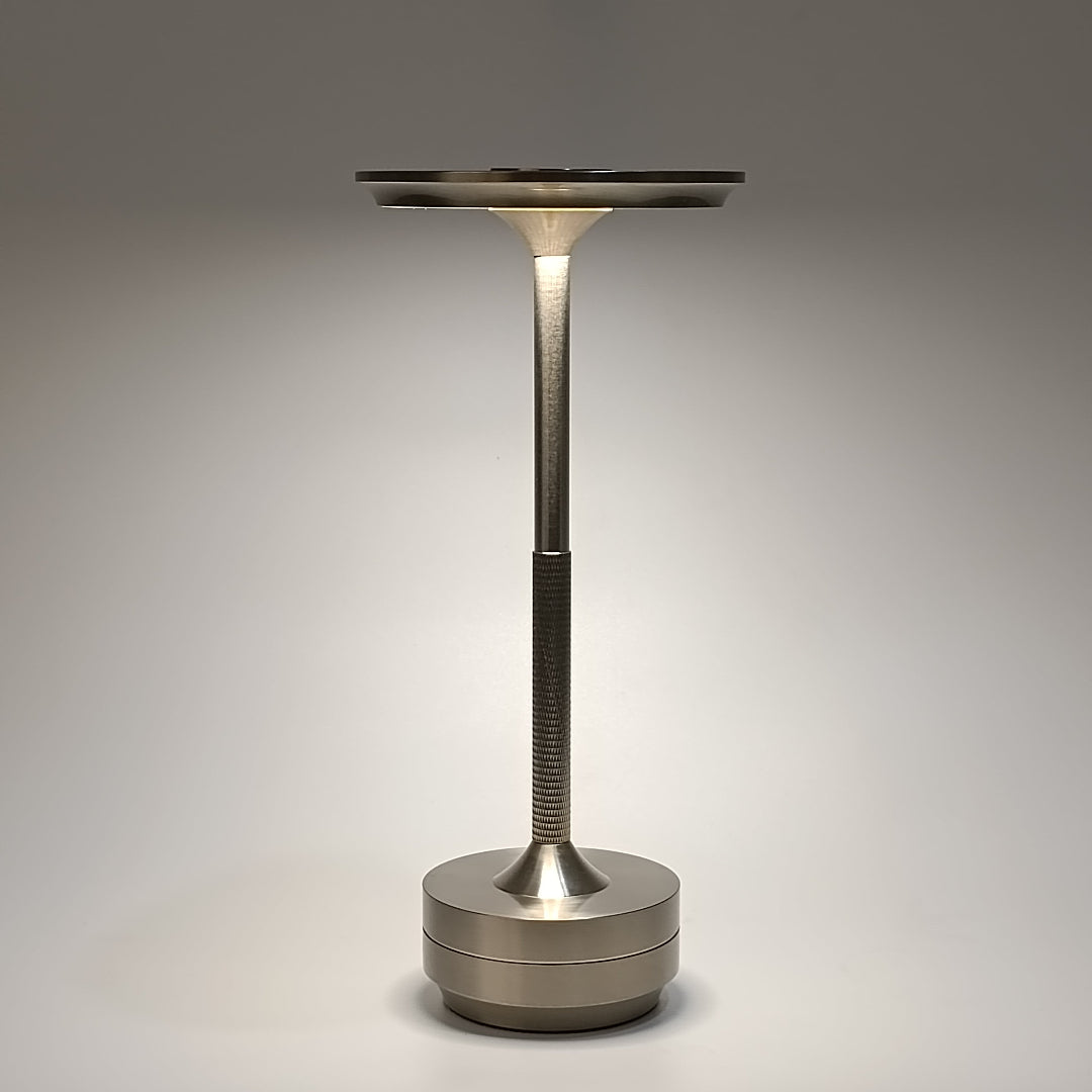 Modern outdoor lamp with adjustable shade on a gray background