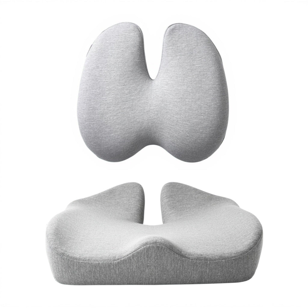 Gray U-shaped pillow on a white background