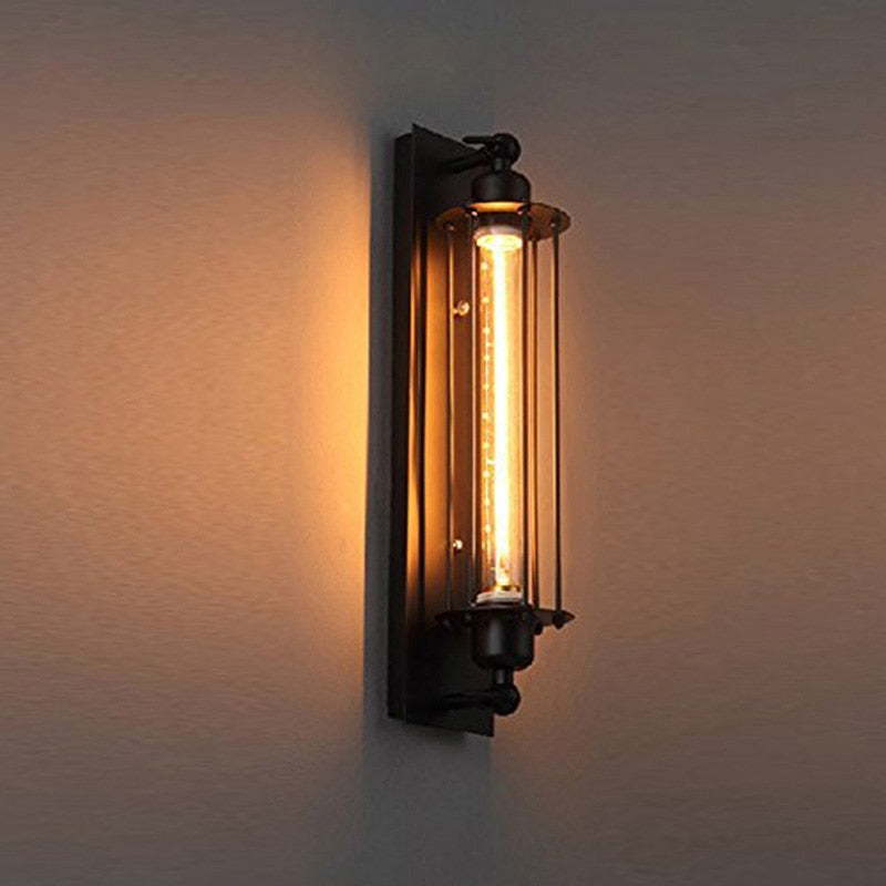 Wall-mounted light fixture with glass cover on a plain wall