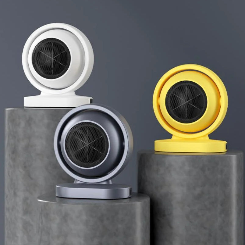 Three circular devices on stands against a gray background