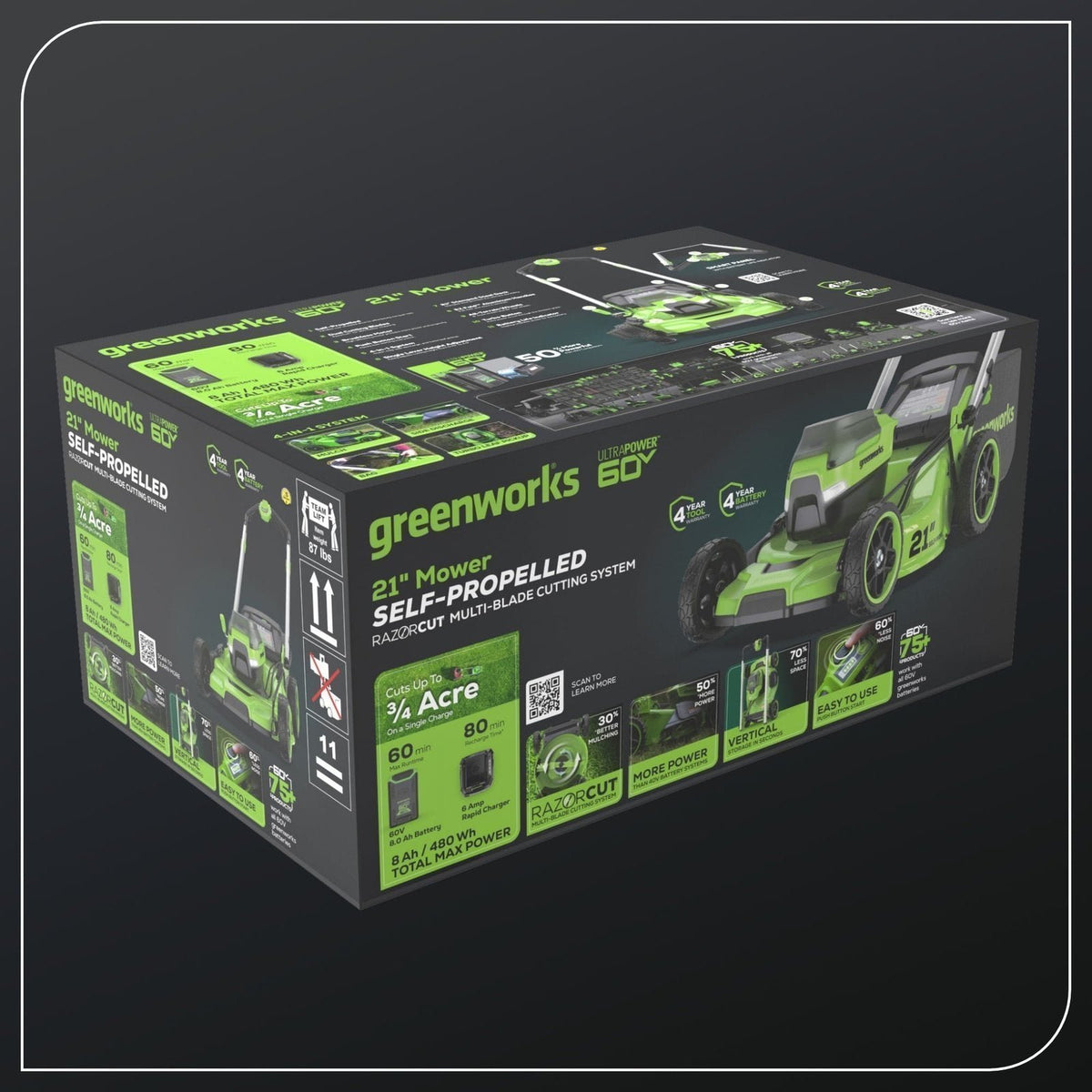 Greenworks 60V 21″ Self Propelled Lawn Mower with (1) 8.0 Ah Battery & Rapid Charger 2546402