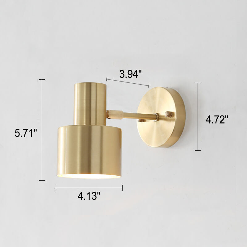Gold wall sconce with dimensions labeled on a light gray background