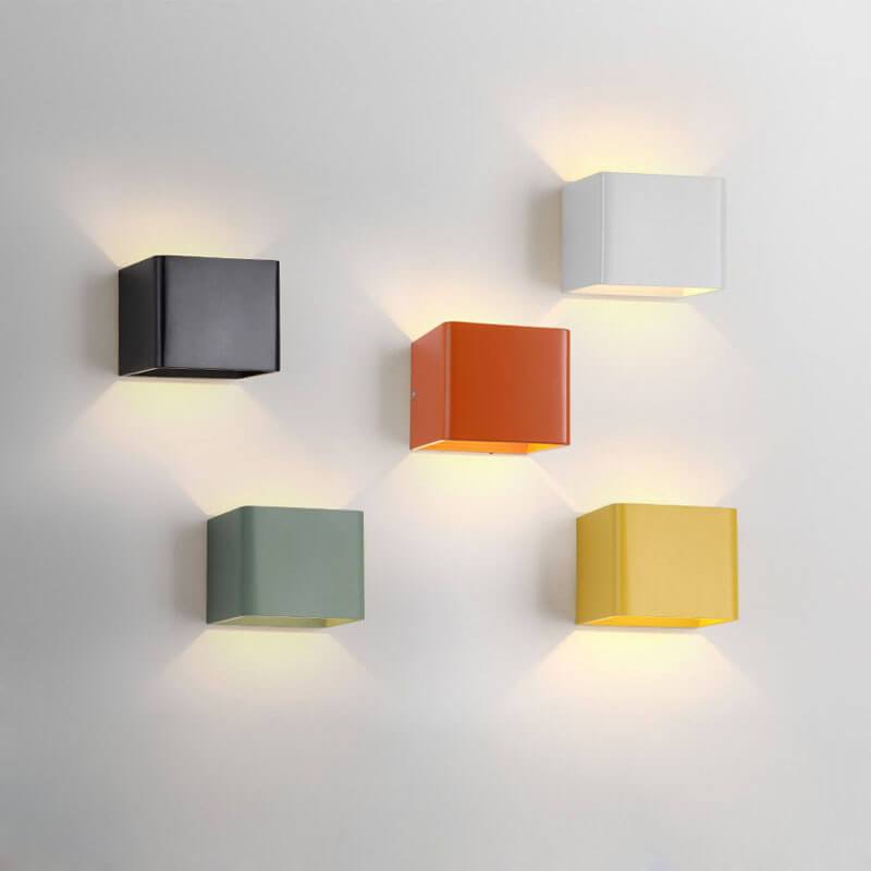 Set of colorful square wall lights on a white background