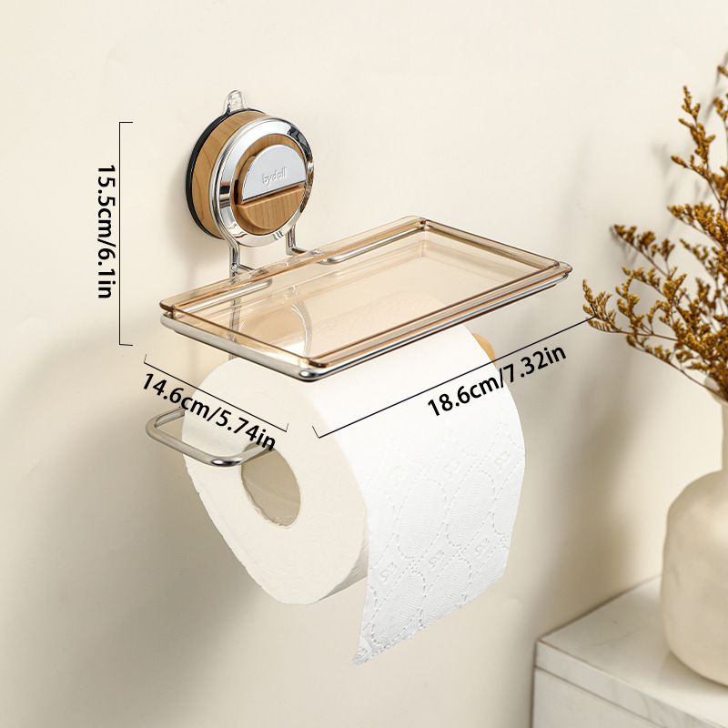Wall-mounted toilet paper holder with dimensions displayed