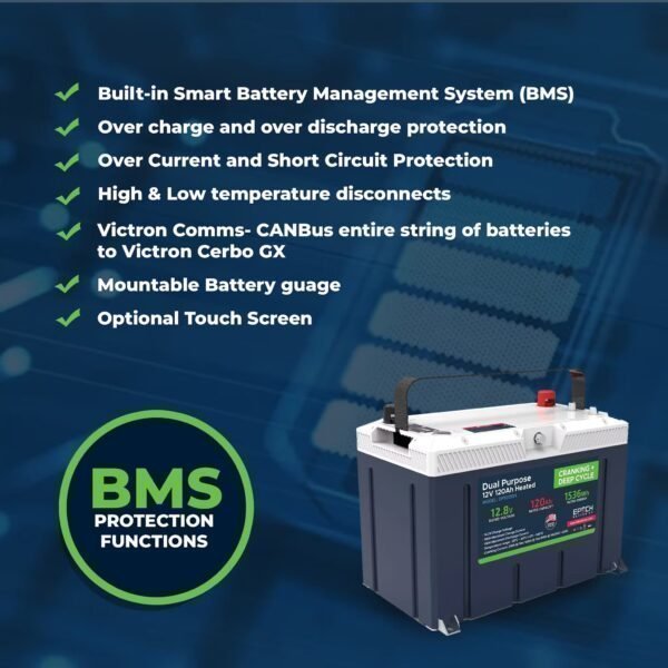 12V 120AH Group 27 LiFePO4 Battery Cranking & Deep Cycle Lithium Battery (Dual Purpose)