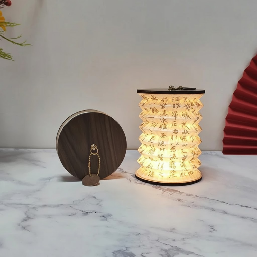 Decorative lamp with wavy design on a marble surface with a minimal background