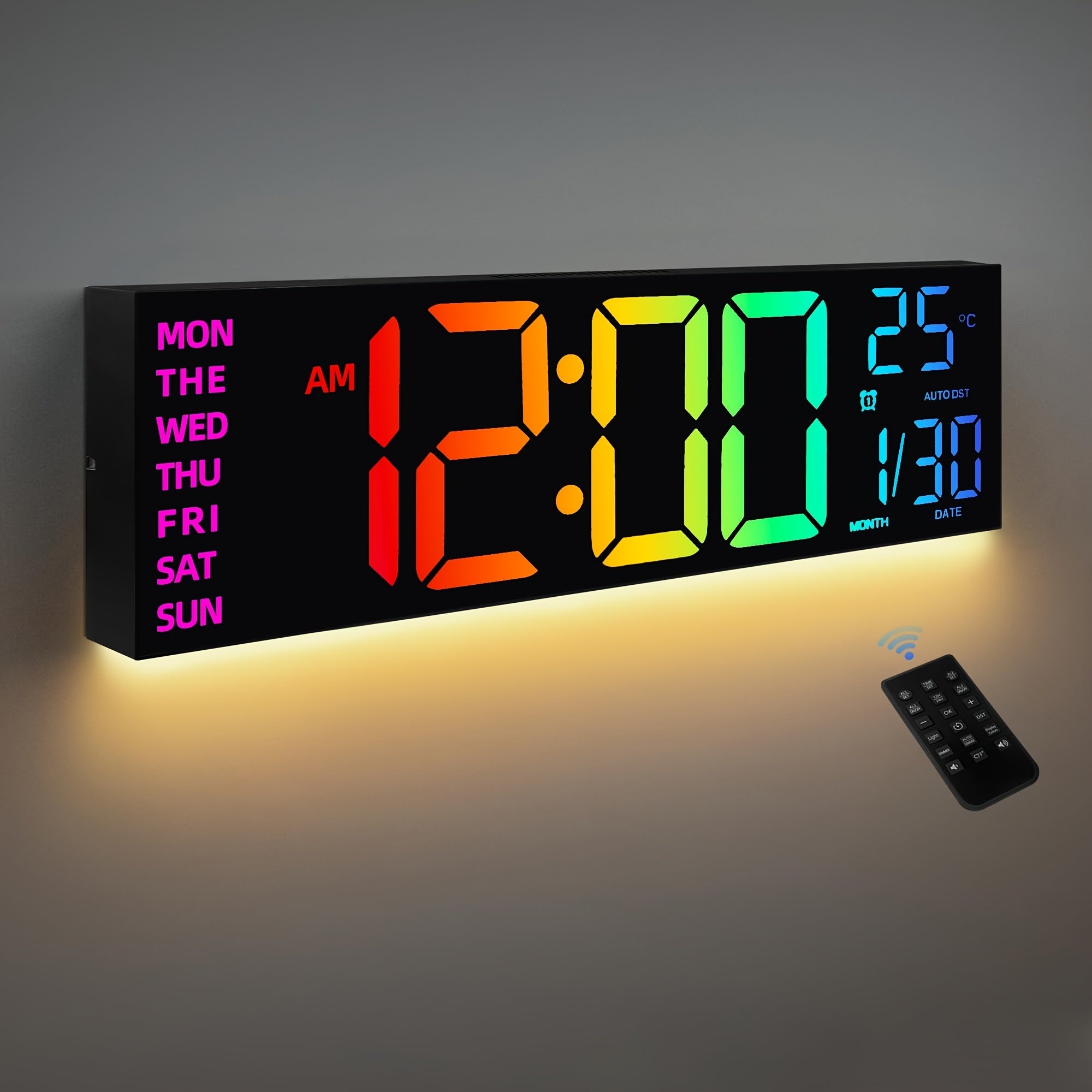 16-Inch RGB Digital Wall Clock with Remote Control and Auto Brightness – Modern LED Display for Home, Office, or Gym 0