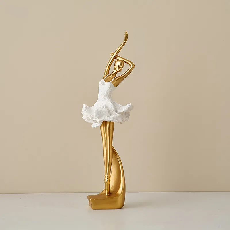 Gold and white dancer figurine on a beige background