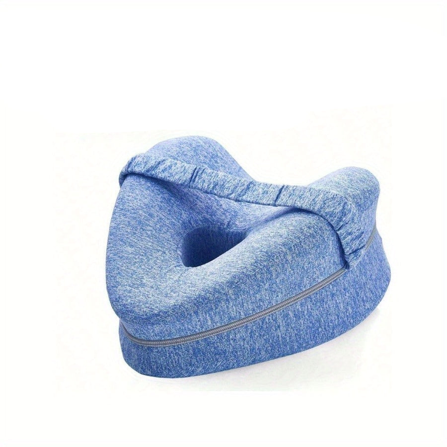 Blue neck pillow with a person lying on a white background