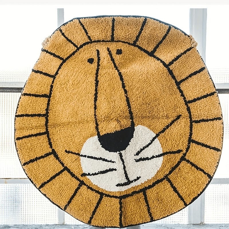 Round rug with a lion design on a white background