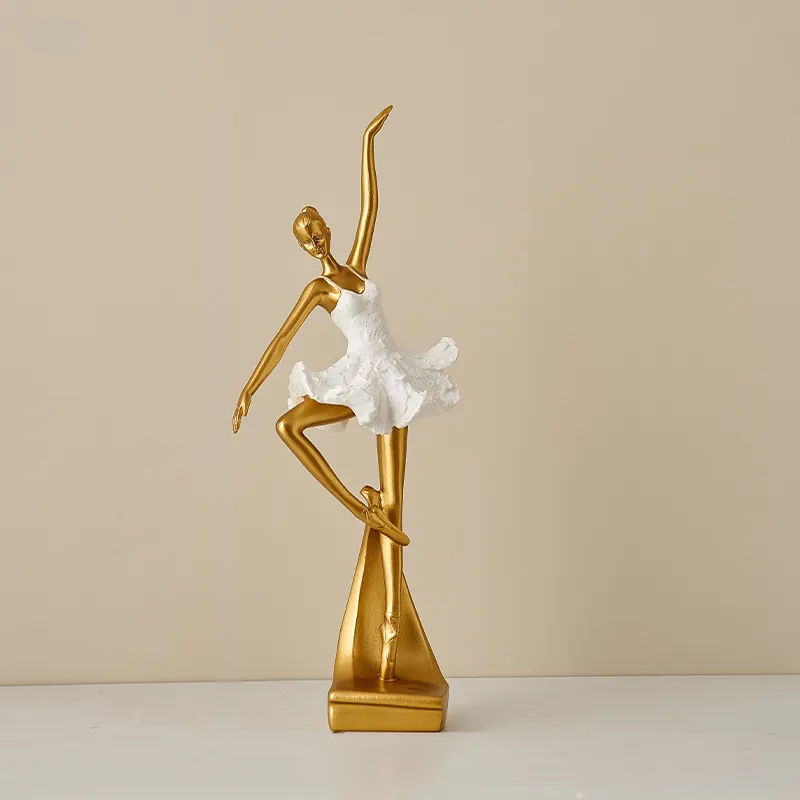 Gold and white dancer figurine on a beige background