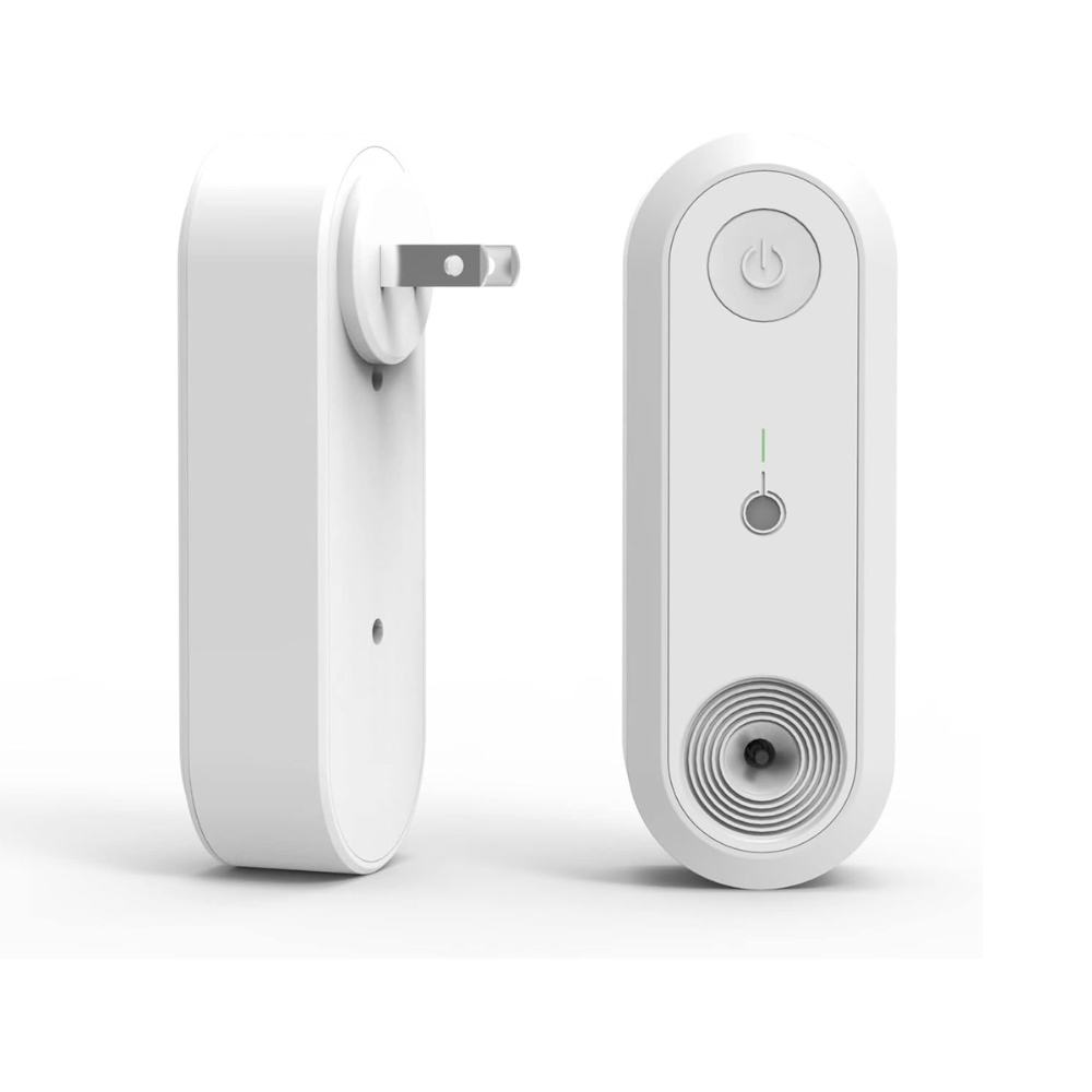 White electronic device with a plug on a white background