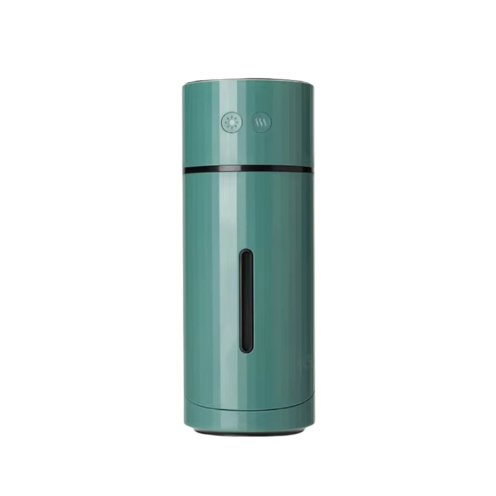 Teal cylindrical product with a black accent on a white background