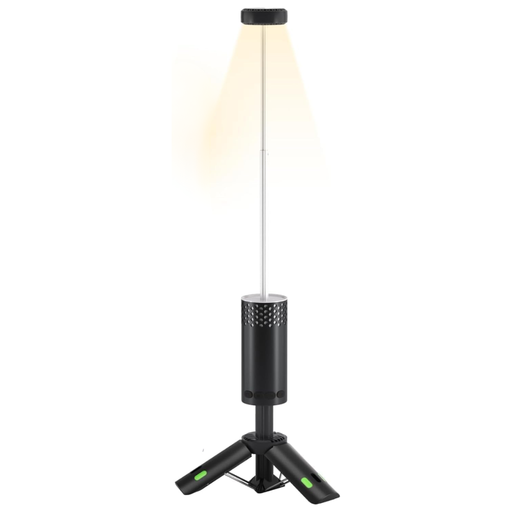 Black outdoor lamp with a white shade on a white background
