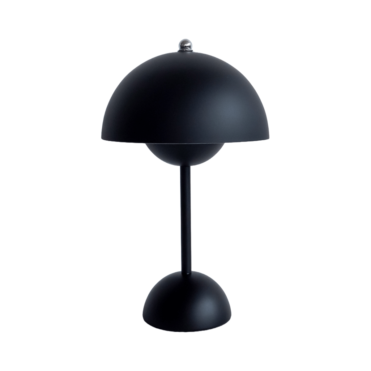Black table lamp with a modern design on a white background
