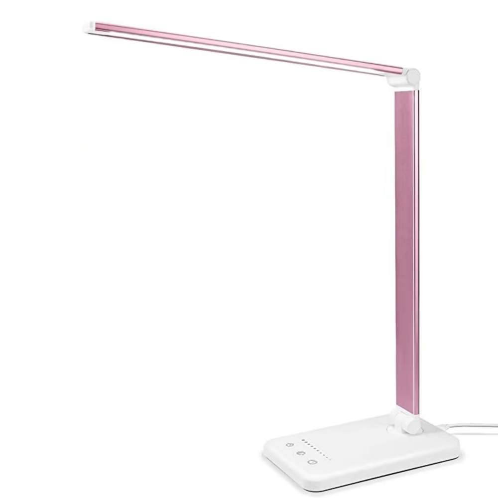 Pink and white desk lamp on a white background