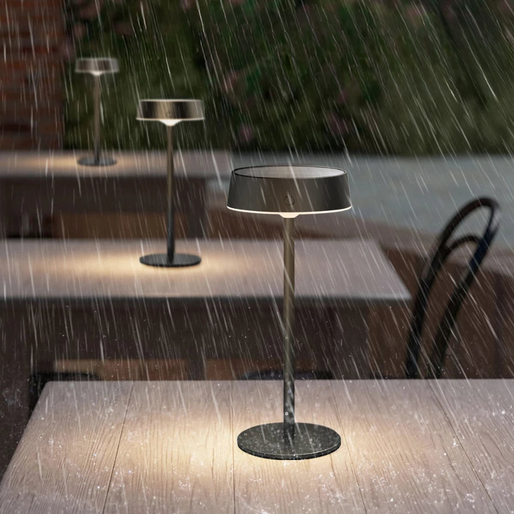 Dimmable Wireless Solar Table Lamp with 3 Light Colors – IP65 Waterproof Cordless Design for Indoor and Outdoor Use 1