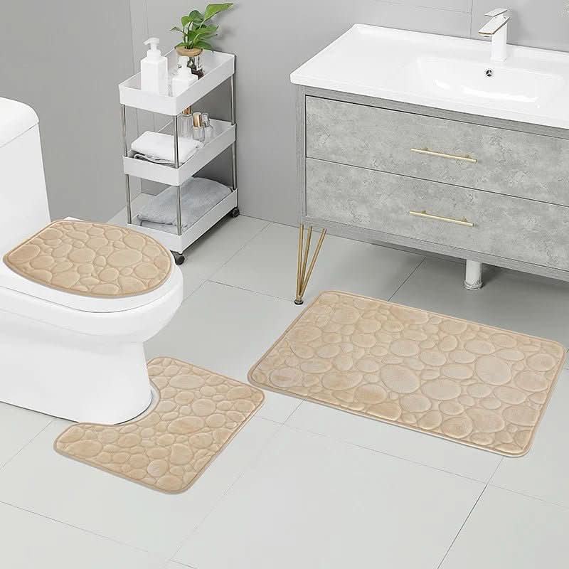 3-Piece Non-Slip Bathroom Mat Set – Soft Microfiber Bath Rugs with Modern Stripe Design, Absorbent and Machine Washable 4