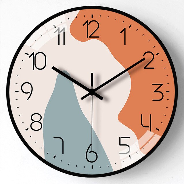 Round wall clock with a colorful design on a white background