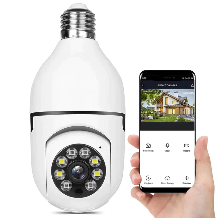 360-Degree Light Bulb Camera with Night Vision and Smartphone Control – Indoor Security Light Bulb Cam with Two-Way Audio 0