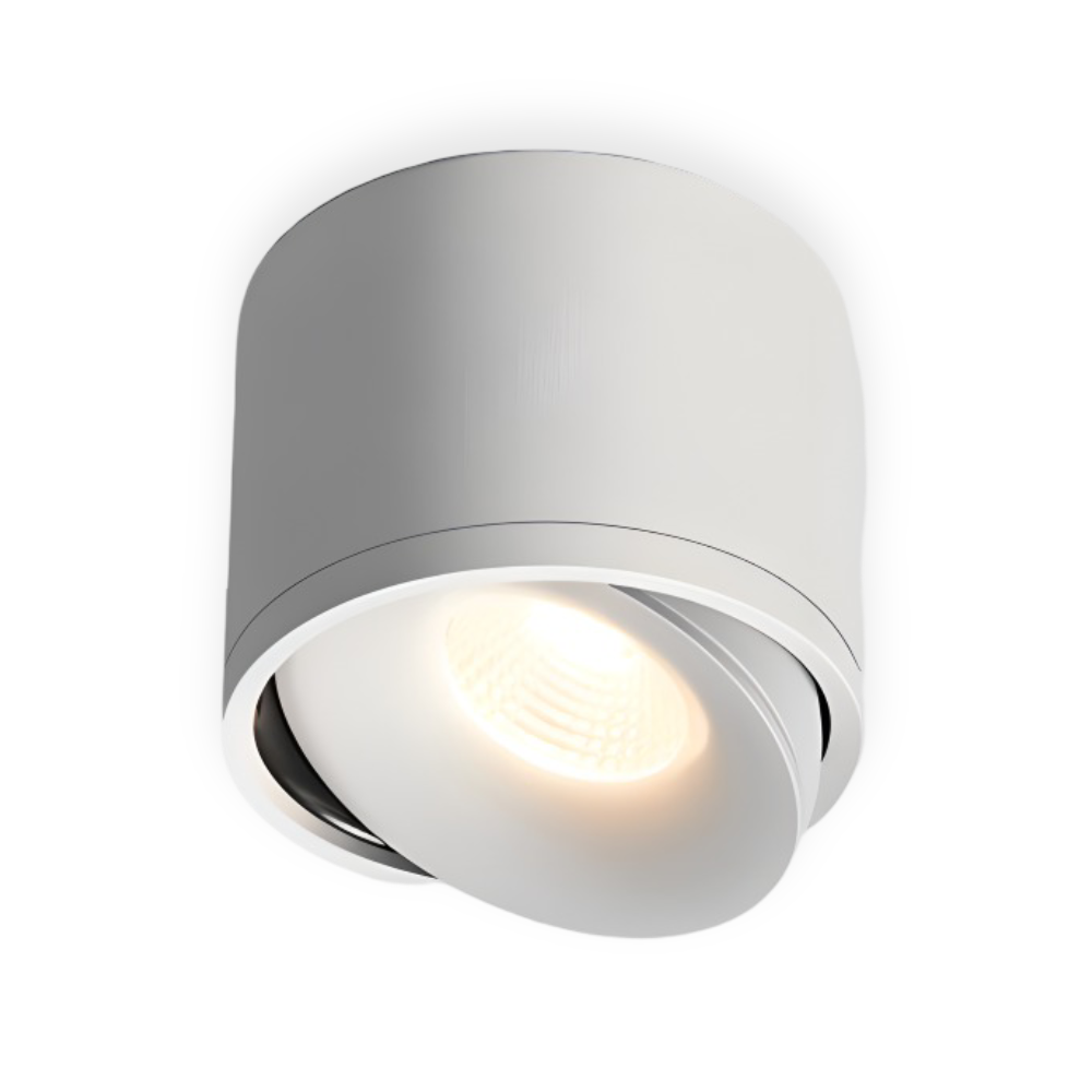 Silver cylindrical ceiling light fixture on a white background