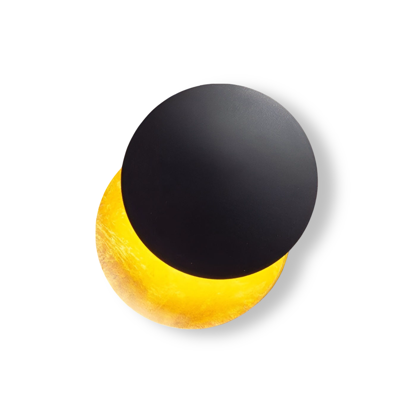 Black and yellow spherical object on a white background