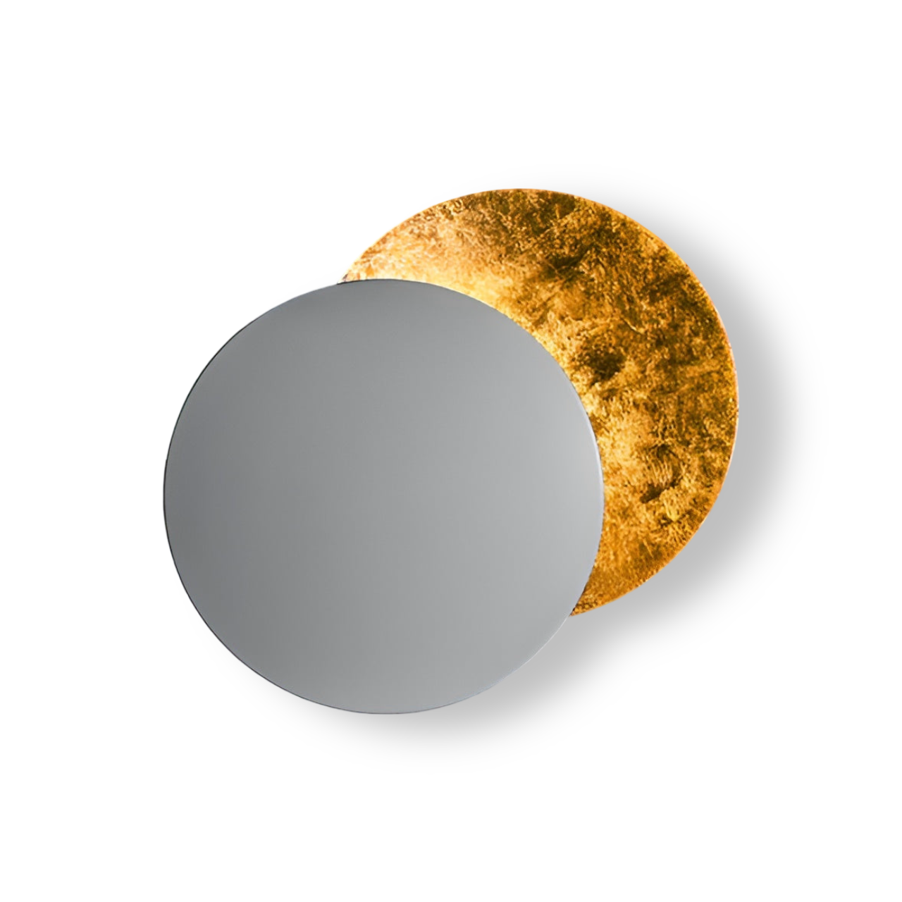 Two round mirrors, one gold and one gray, on a white background