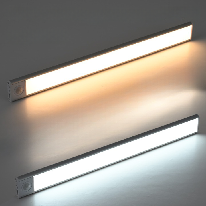 Two LED strip lights emitting different colors of light on a gradient background.