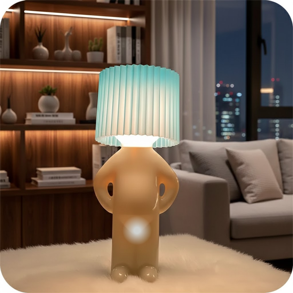 Modern lamp with a pleated design in a living room setting