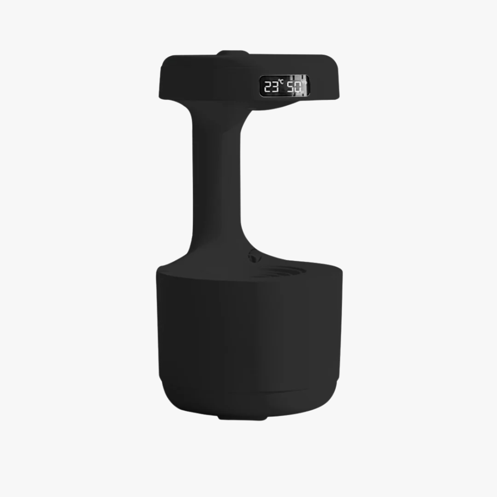 Black electronic device with digital display on a white background