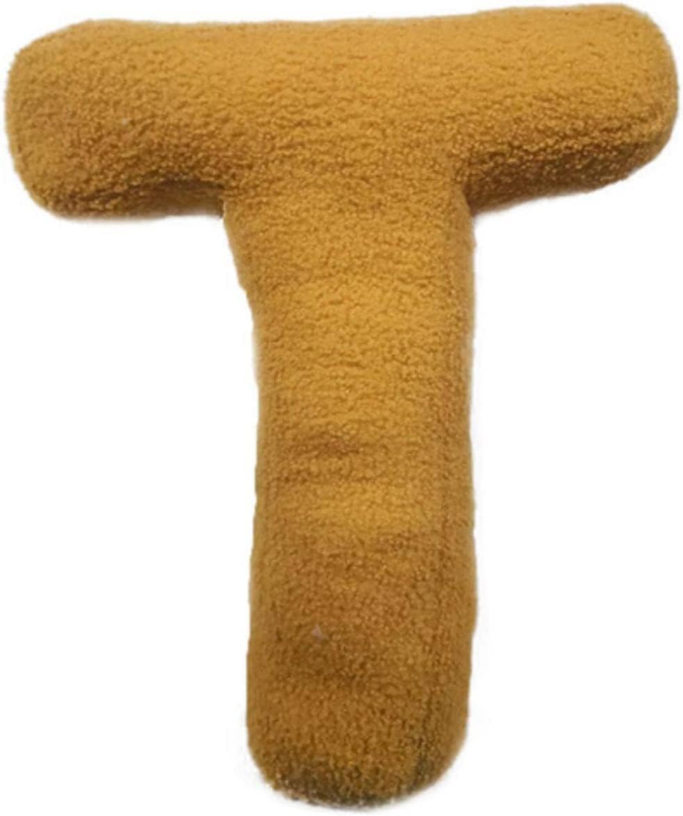 Mustard yellow letter 'T' plush toy on a white background