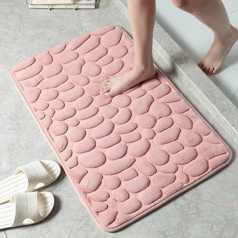 Non-Slip Cobblestone Bathroom Mat – Soft Absorbent Quick Dry Bath Rug for Shower & Floor