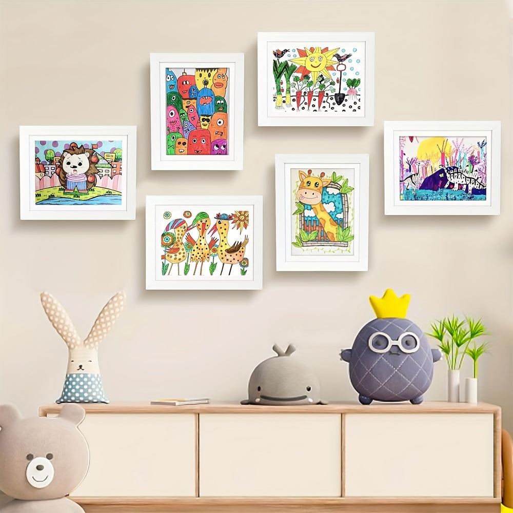 Children's wall art with colorful illustrations of animals and a decorative shelf with toys.