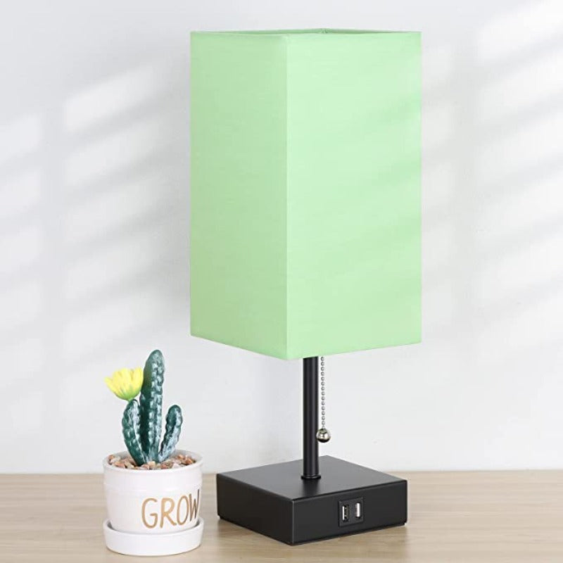 USB Table Lamp with 2 USB Charging Ports – Modern LED Table Lamp with Linen Lampshade, 2700K Warm Light