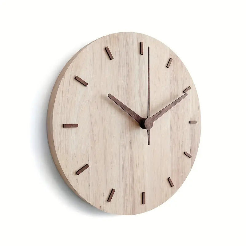 Wooden wall clock with brown accents on a white background