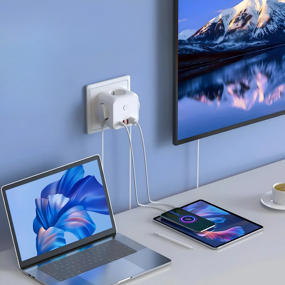 7-in-1 Power Strip with Surge Protection, 3 AC Sockets, 3 USB Ports, Type-C Charging Hub, Overload Protection, Compact Design 1