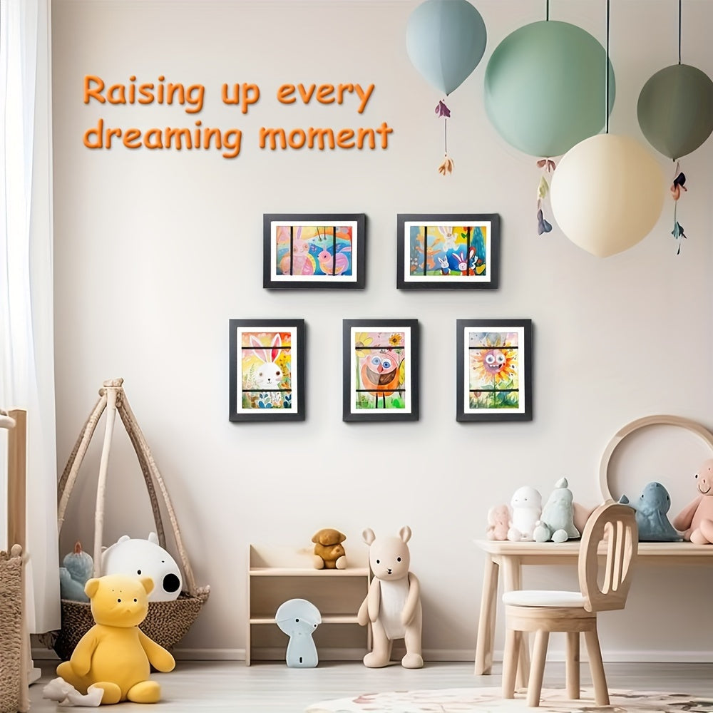 Children's room with colorful balloons, toys, and wall art.