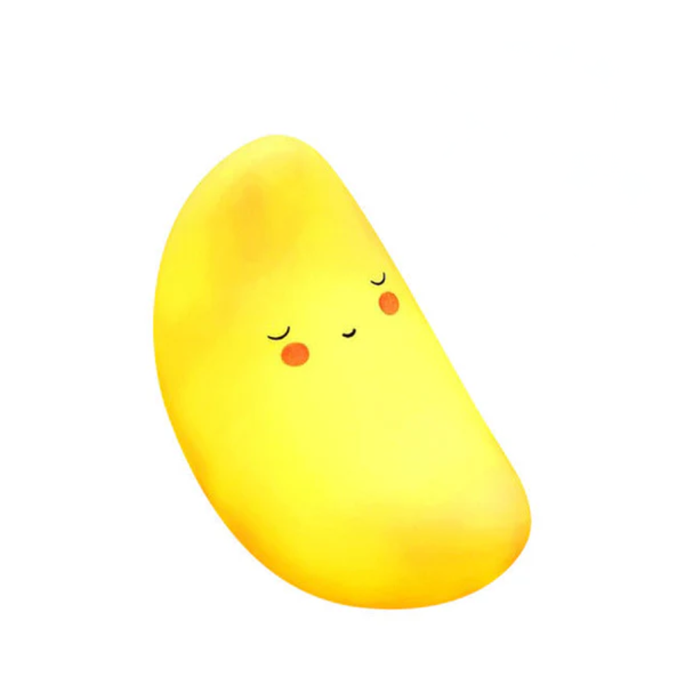Yellow moon with a cute face on a white background