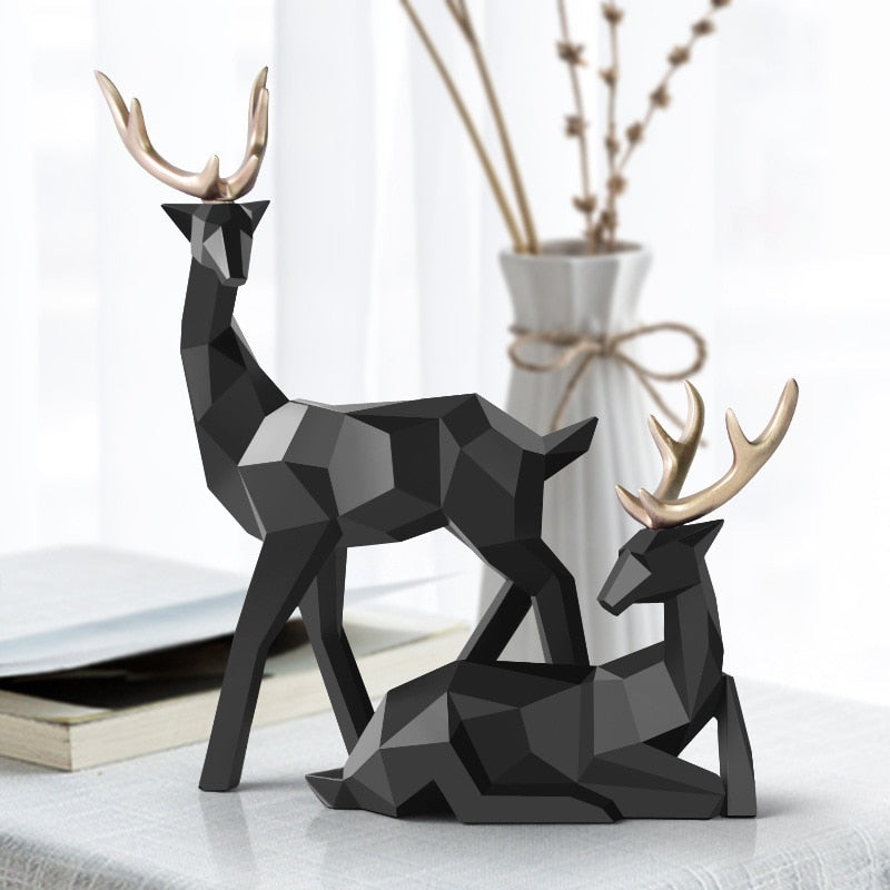Abstract Deer Couple Sculpture – Elegant Resin Art Figures for Home Decor, 30x17x6.5cm & 18x17x5.5cm, Tranquil Nature Decor 1