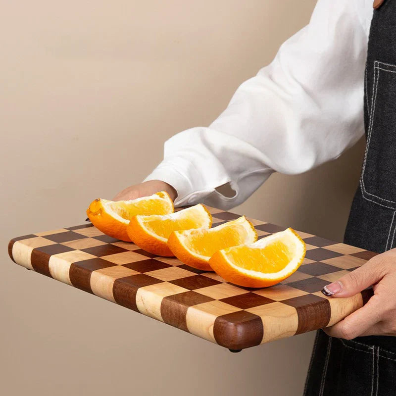 Acacia Wood Cutting Board, Checkered Design, Durable Kitchen Chopping Board, Multi-Functional for Food Prep and Serving 2