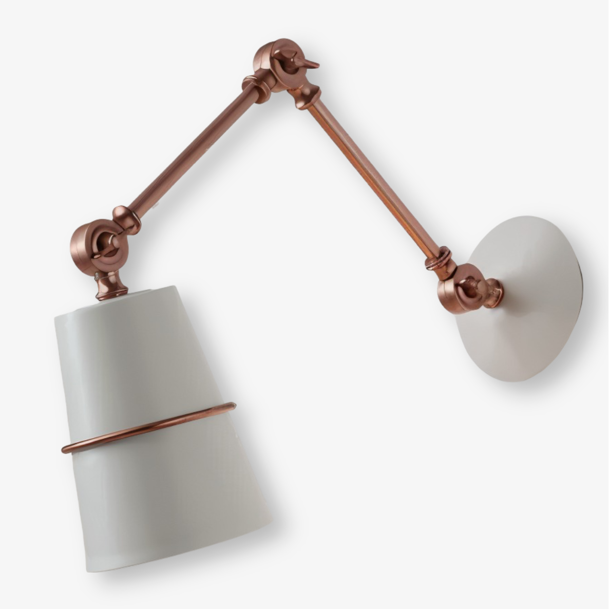 Wall sconce with copper accents on a white background