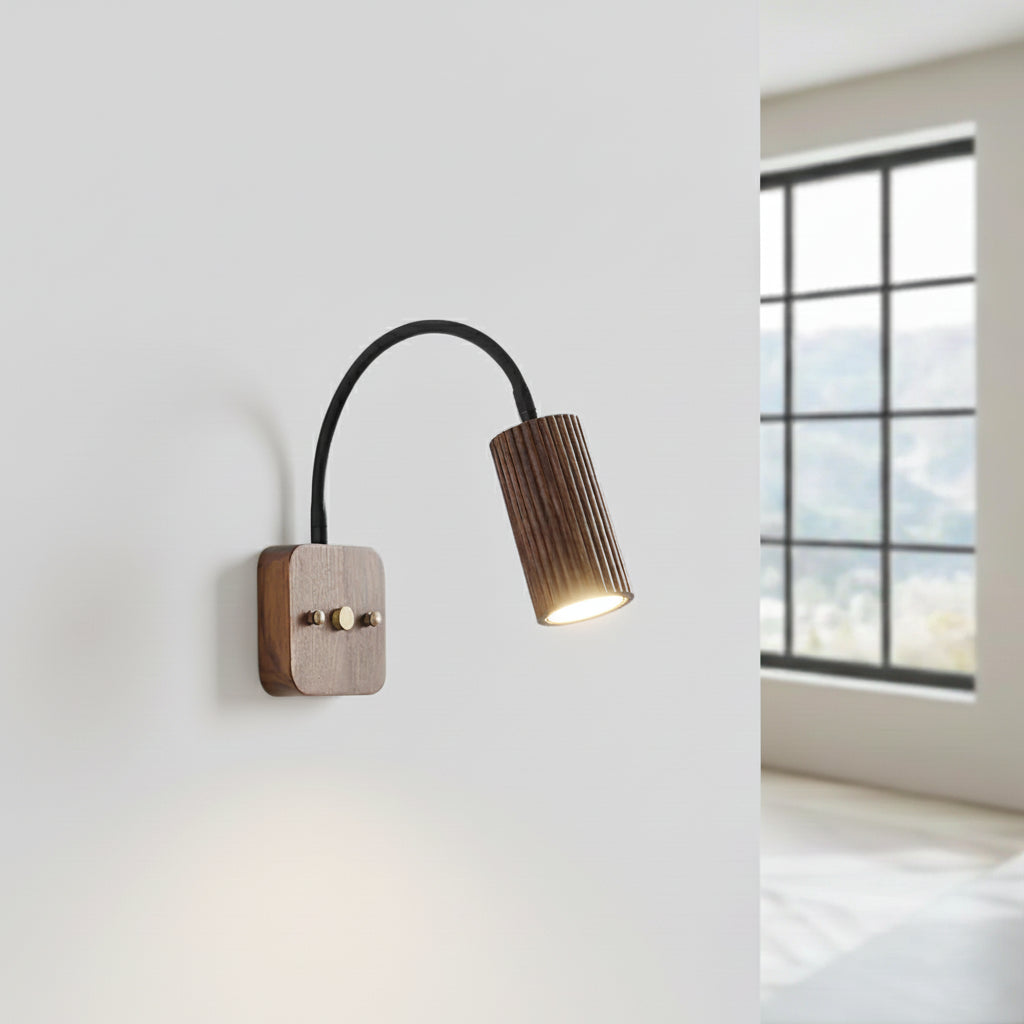 Adjustable Wooden Cylinder Wall Light – Natural Walnut Finish, Modern Wall Lamp for Contemporary Interiors 1