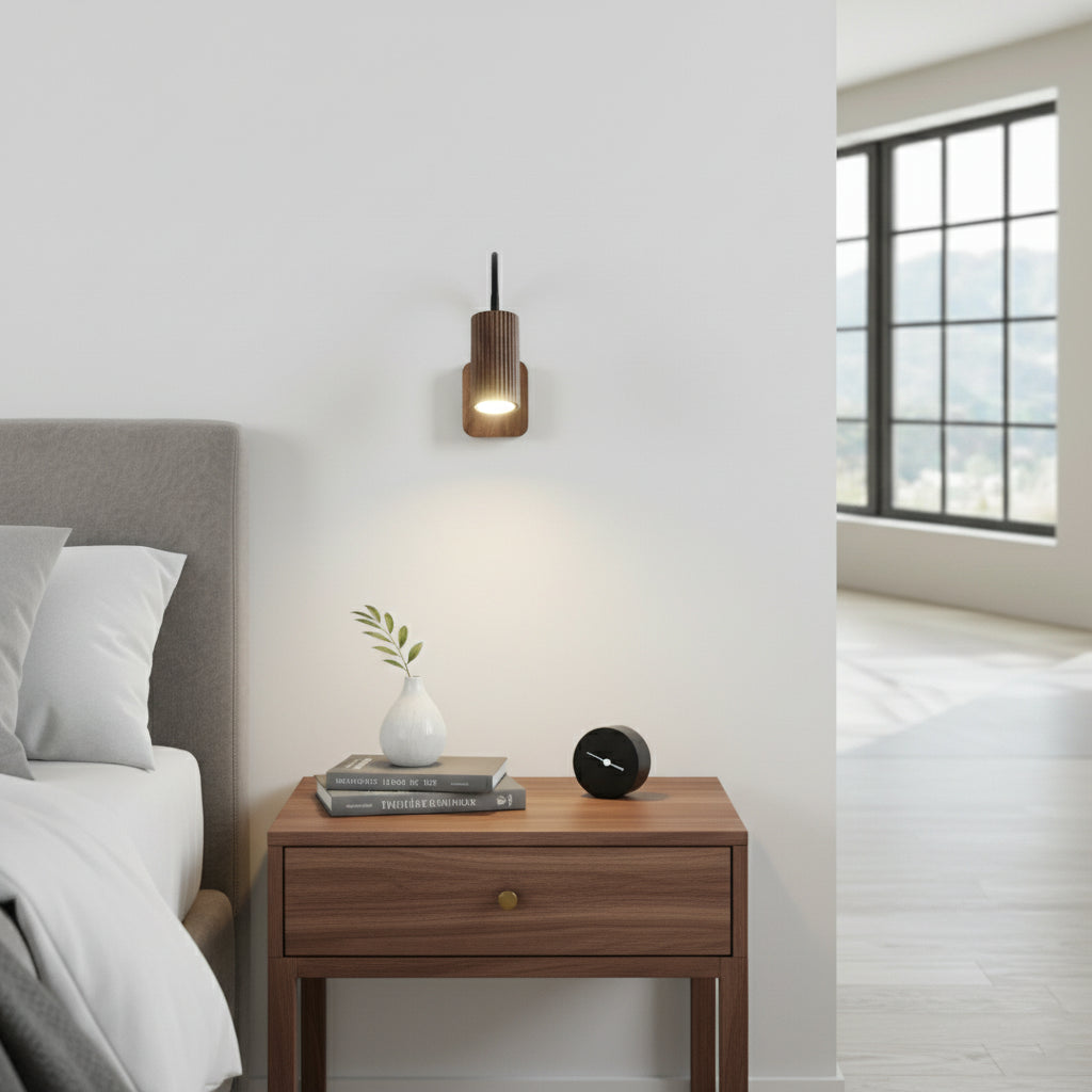 Adjustable Wooden Cylinder Wall Light – Natural Walnut Finish, Modern Wall Lamp for Contemporary Interiors 7